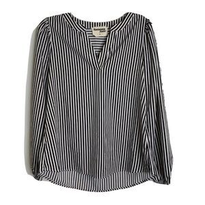 Savanna Jane Women's Popover Top S Black White Long Sleeve Stripe Tunic Blouse